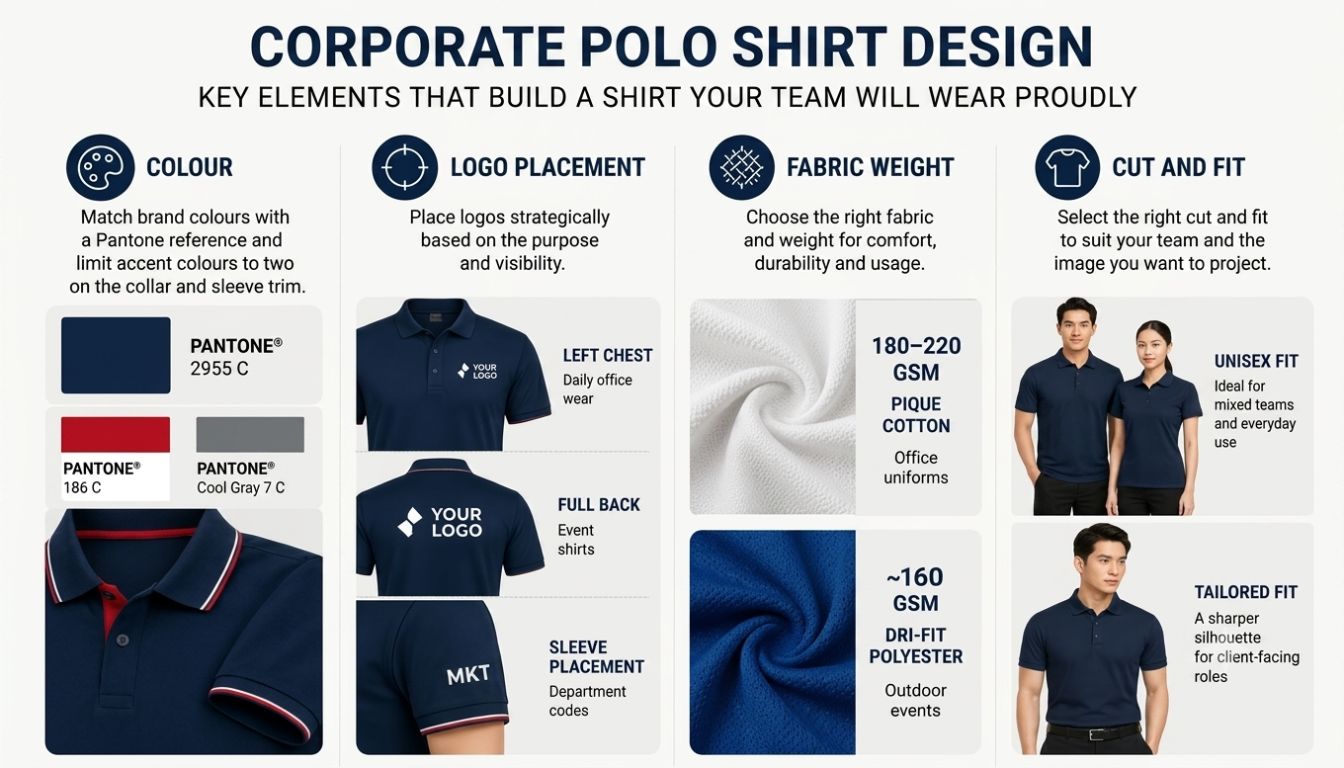 Design elements for corporate polo shirts