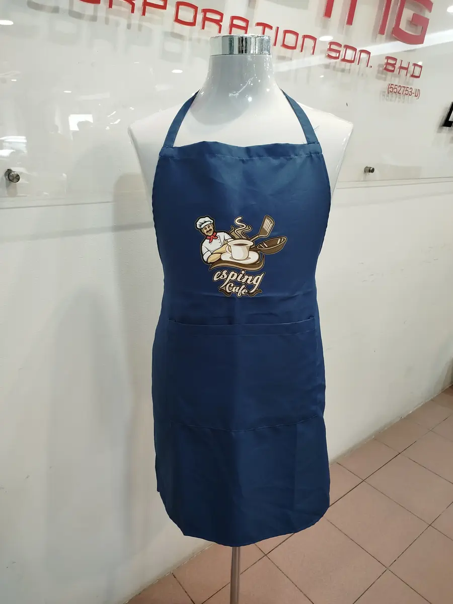 Professional custom printed apron for kitchen staff and waiters, featuring durable fabric suitable for restaurant logos and embroidery.